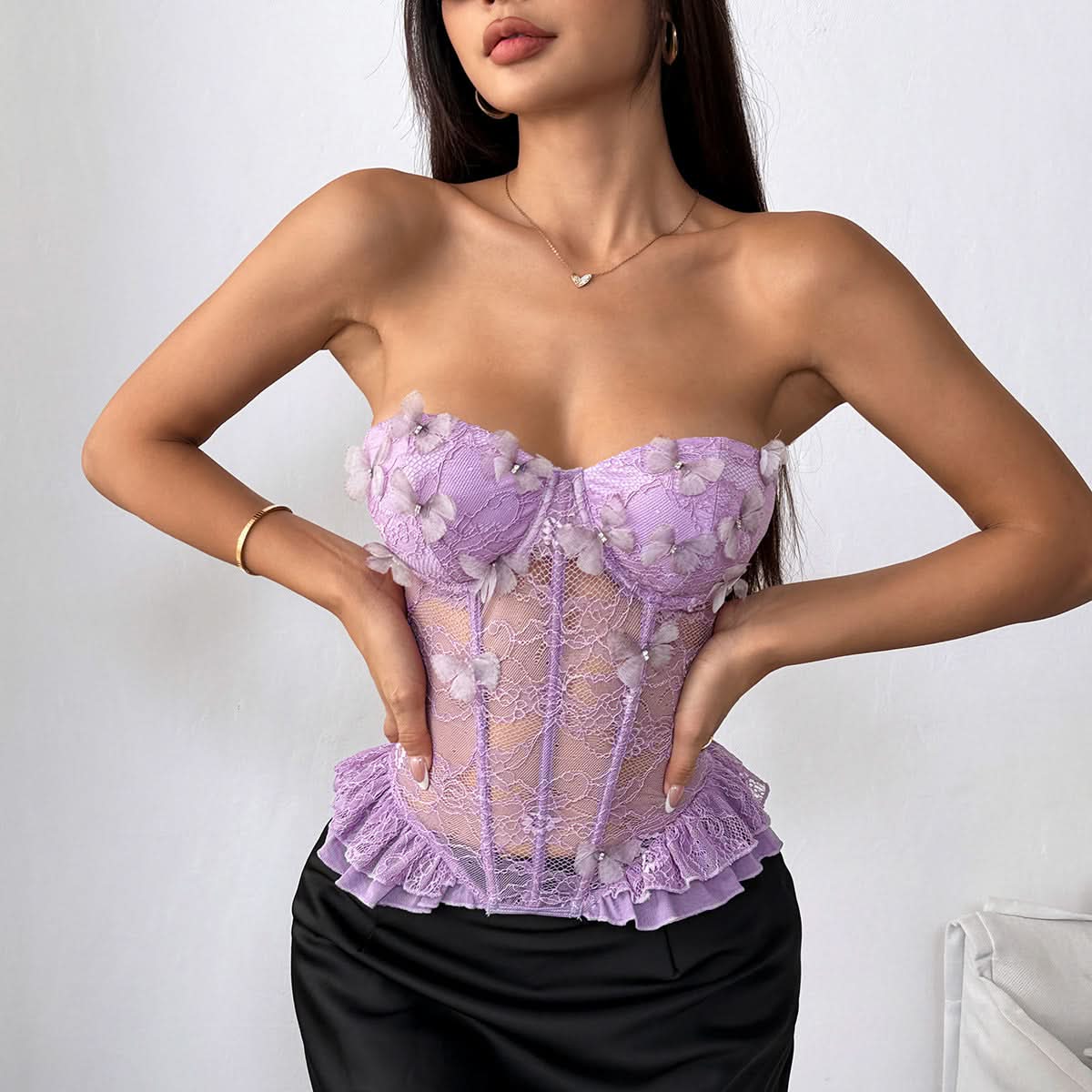 Enchanting Lavender Butterfly Lace Corset Top - Your Dreamy Holiday & Party Essential