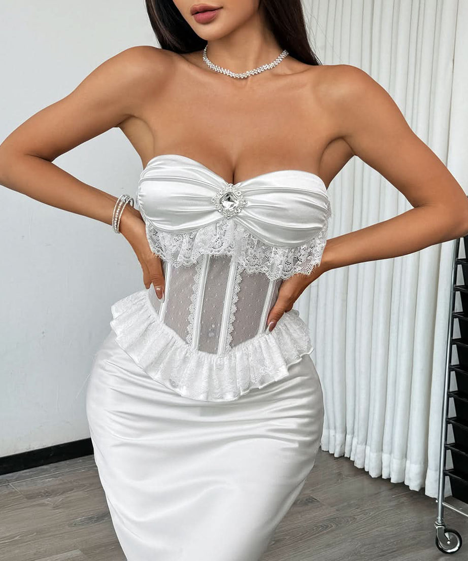 Chic White Satin Peplum Corset Top | Your Dazzling Pick for Fall Events & Holiday Parties