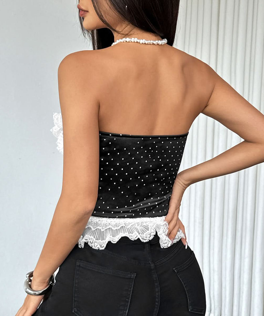 Chic Polka Dot Ruffle Sweetheart Corset Top - Fall Fashion & Holiday Party Ready