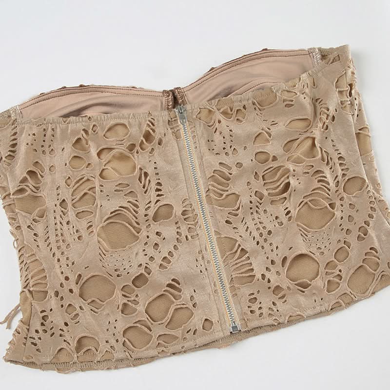 Shredded Chic Sweetheart Bustier Top - Fall Fashion Statement