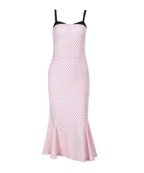 Effortless Fall Chic: Pink Polka Dot Cami Midi Dress with Flattering Mermaid Hem
