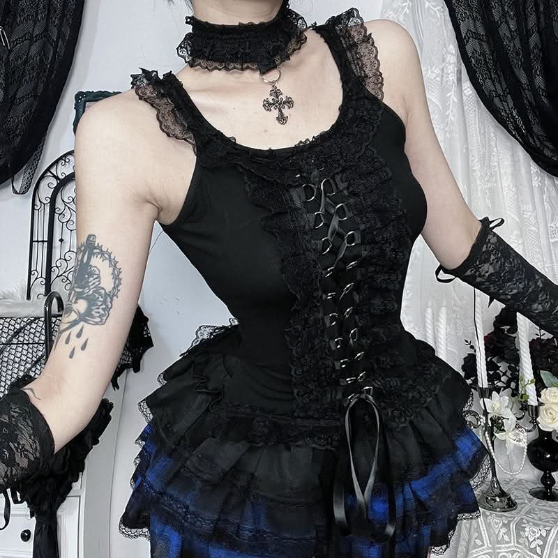 Gothic Glam Lace-Up Corset Cami Top - Spooky Season & Fall Fashion Essential