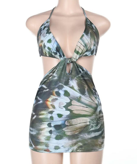 Enchanting Butterfly Halter Cut-Out Mini Dress - Your Pre-Holiday Getaway & Party Statement Piece