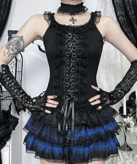 Gothic Glam Lace-Up Corset Cami Top - Spooky Season & Fall Fashion Essential