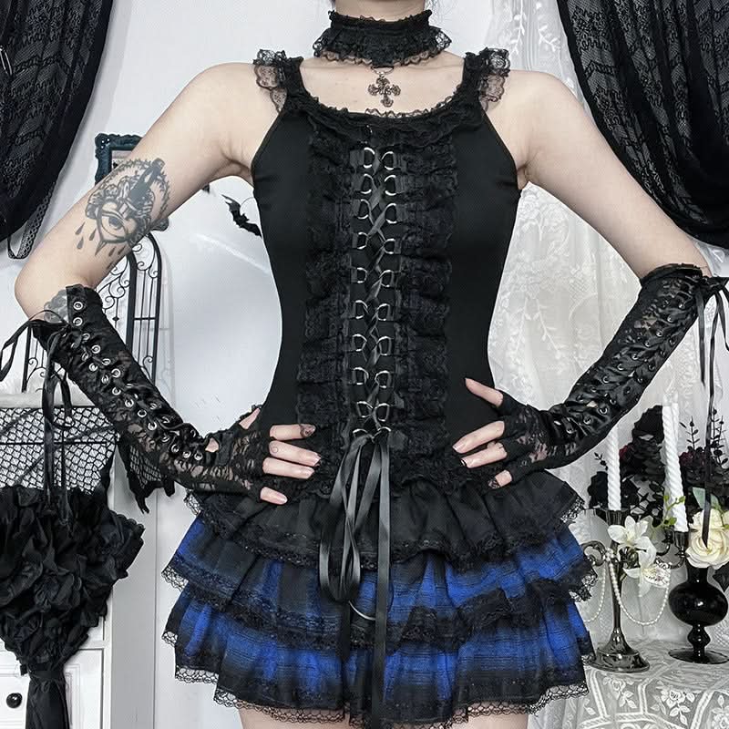 Gothic Glam Lace-Up Corset Cami Top - Spooky Season & Fall Fashion Essential