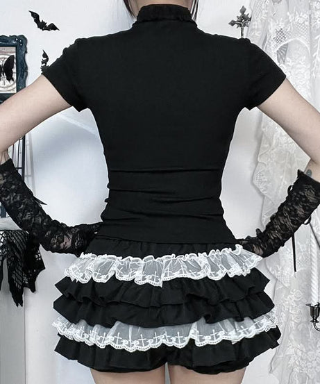 Spooky Chic Gothic Coffin Lace High Neck Top - Halloween & Fall Ready