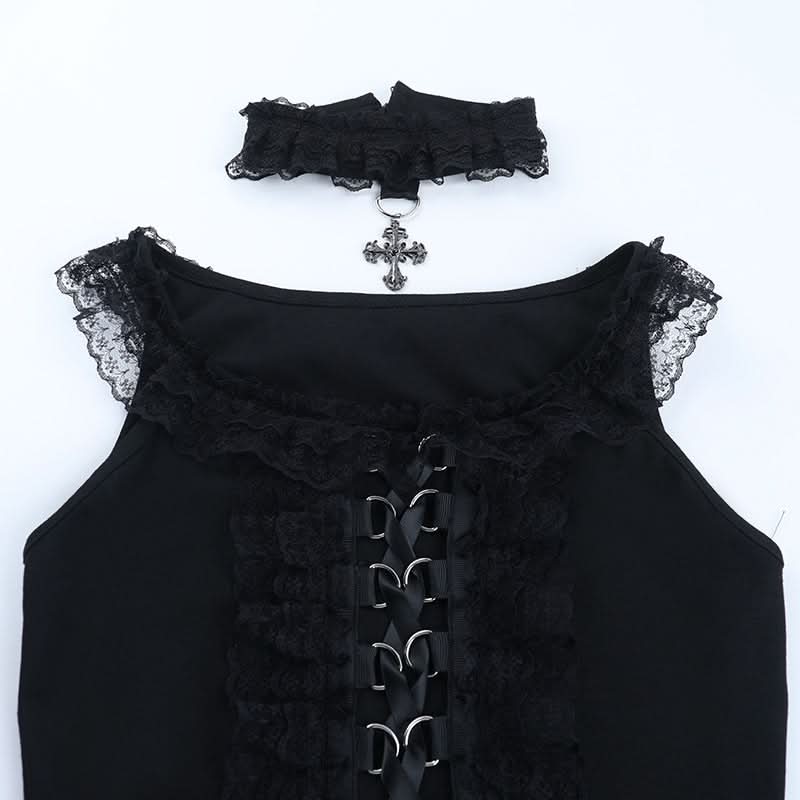 Gothic Glam Lace-Up Corset Cami Top - Spooky Season & Fall Fashion Essential