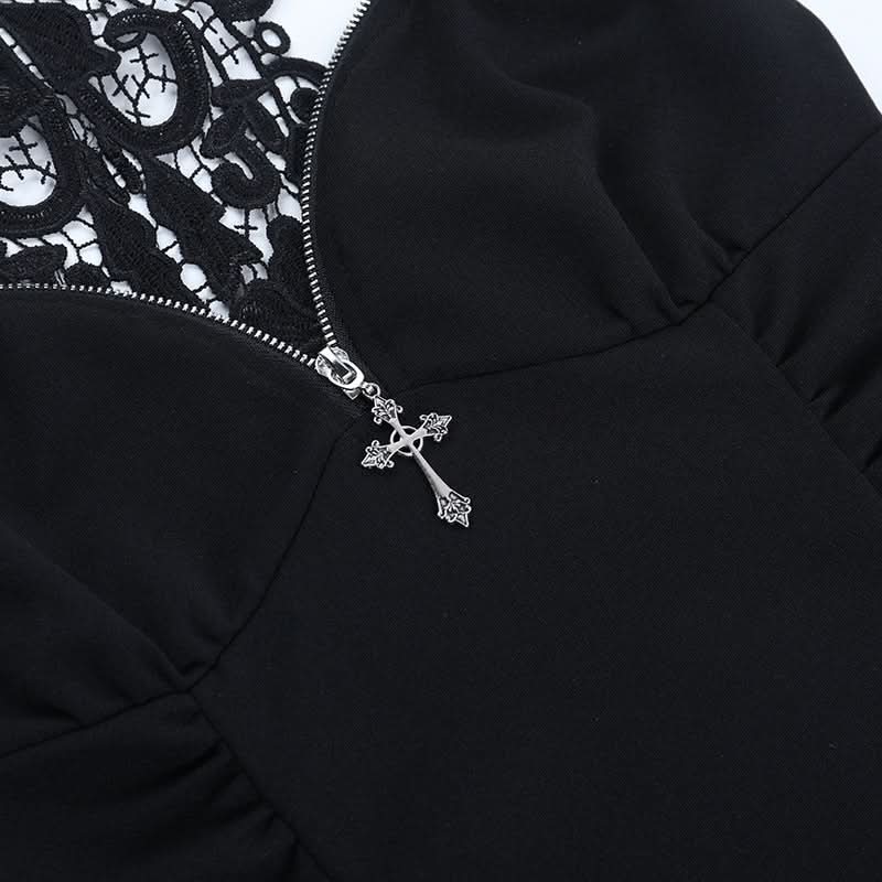 Gothic Siren O-Ring Lace Halter Top | Spooky Season & Edgy Fall Fashion