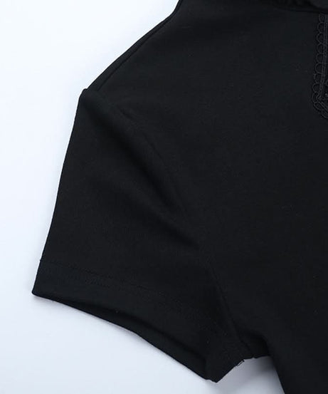 Spooky Chic Gothic Coffin Lace High Neck Top - Halloween & Fall Ready