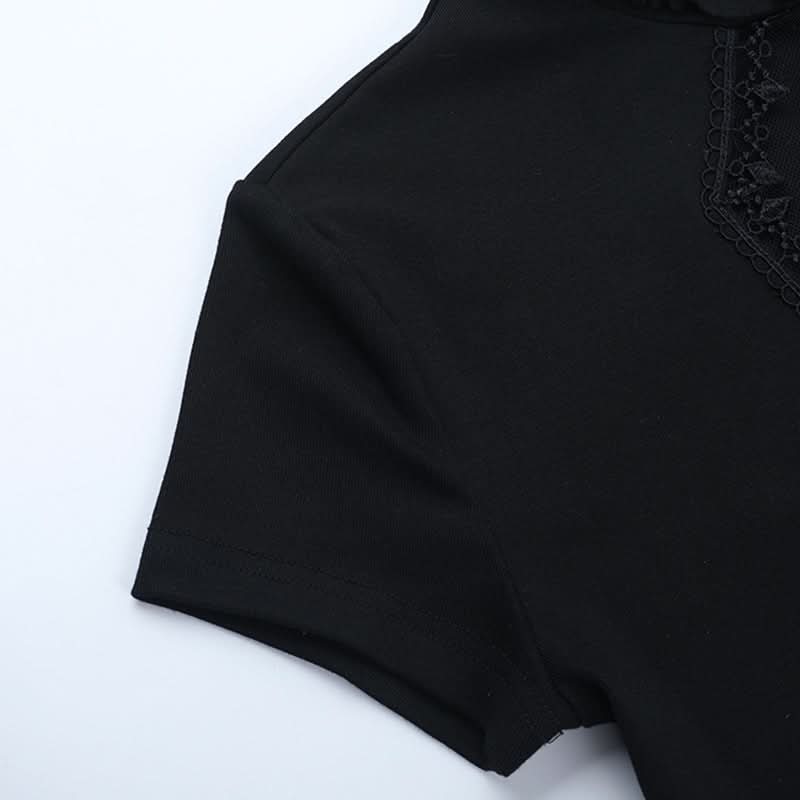 Spooky Chic Gothic Coffin Lace High Neck Top - Halloween & Fall Ready