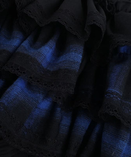 Gothic Blue Plaid Corset Mini Dress - Ruffled Alt Fashion for Halloween & Fall