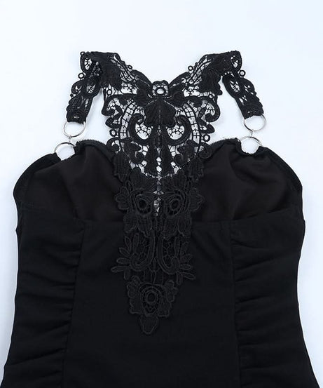 Gothic Siren O-Ring Lace Halter Top | Spooky Season & Edgy Fall Fashion