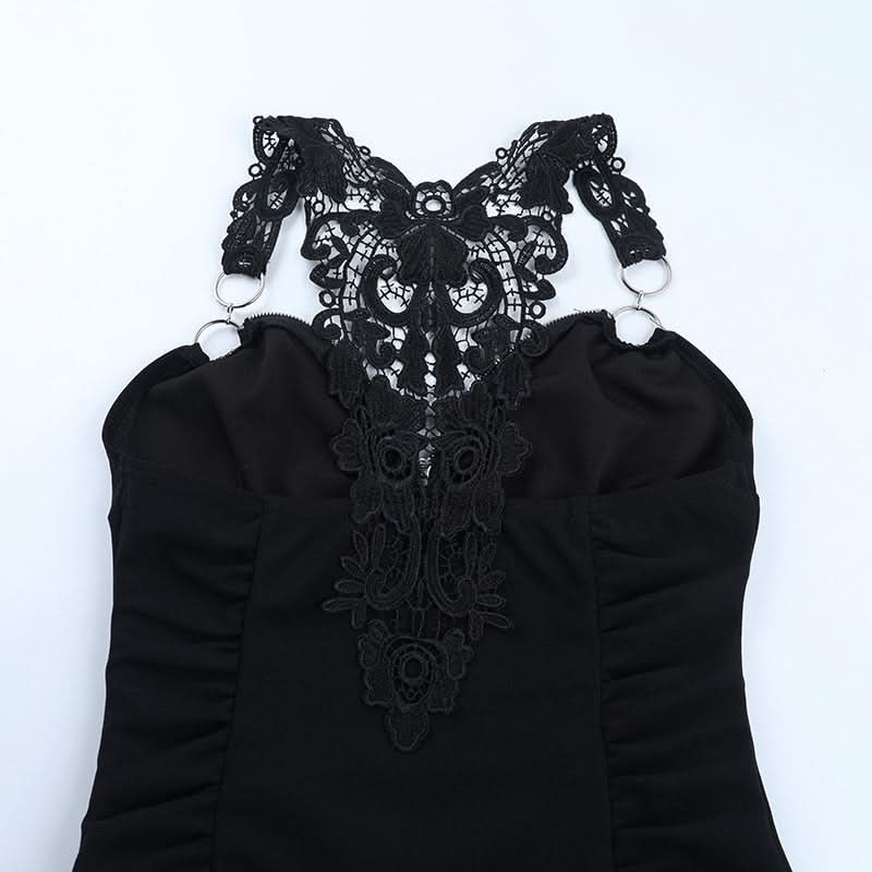 Gothic Siren O-Ring Lace Halter Top | Spooky Season & Edgy Fall Fashion