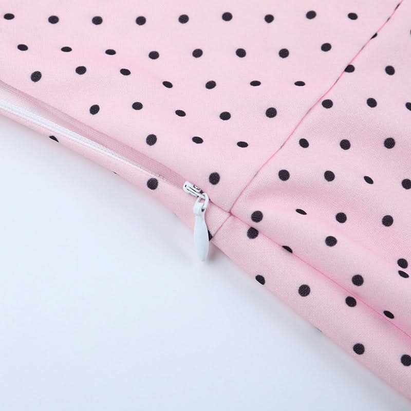 Effortless Fall Chic: Pink Polka Dot Cami Midi Dress with Flattering Mermaid Hem