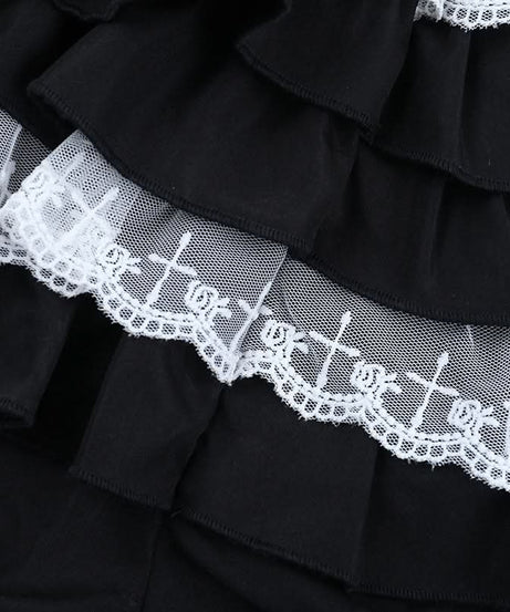 Gothic Romance Ruffle Mini Skirt with Contrast Lace – Perfect for Spooky Season & Alt Style