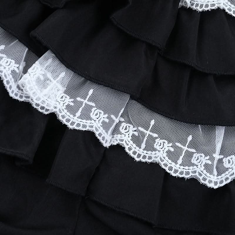 Gothic Romance Ruffle Mini Skirt with Contrast Lace – Perfect for Spooky Season & Alt Style