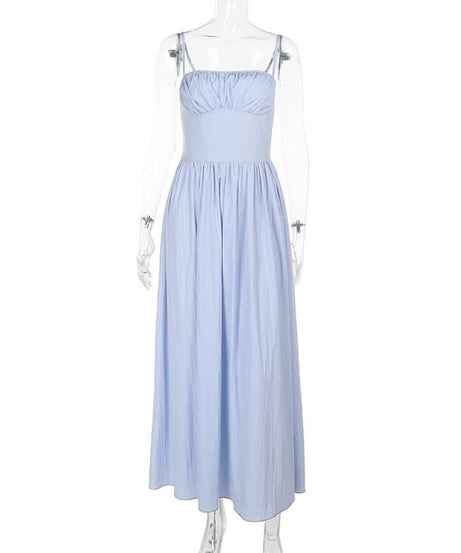 Sky Blue Ruched Cotton Maxi Dress - Your Effortless Fall Vacation & Resort Essential
