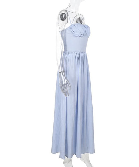 Sky Blue Ruched Cotton Maxi Dress - Your Effortless Fall Vacation & Resort Essential