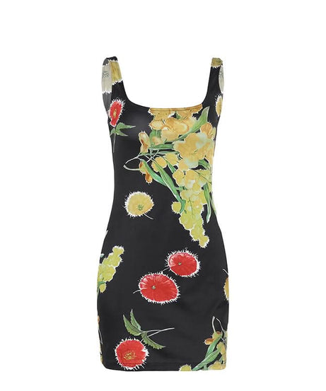 Chic Autumn Bloom Backless Mini Dress - Square Neck Floral Bodycon for Women