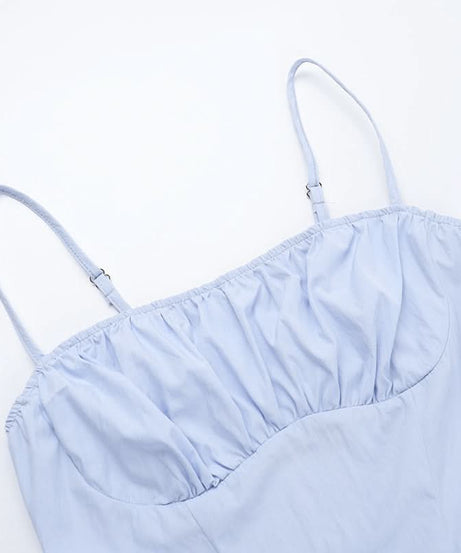 Sky Blue Ruched Cotton Maxi Dress - Your Effortless Fall Vacation & Resort Essential