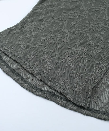 Fall Elegance: Chic Grey Sheer Lace Asymmetric Long Sleeve Top for Women