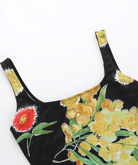 Chic Autumn Bloom Backless Mini Dress - Square Neck Floral Bodycon for Women