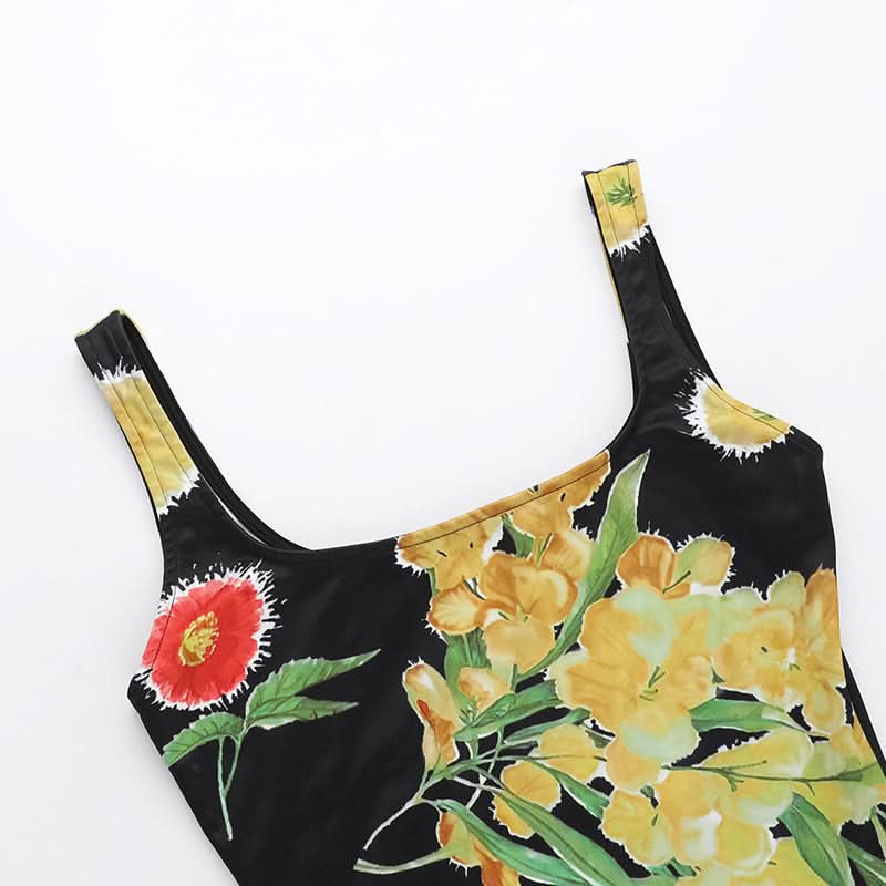 Chic Autumn Bloom Backless Mini Dress - Square Neck Floral Bodycon for Women