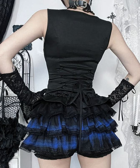 Gothic Blue Plaid Corset Top | Edgy Fall & Halloween Ruffle Bustier