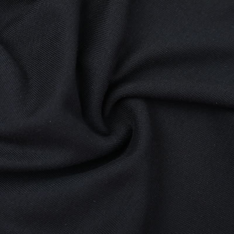 Fall Essential: Chic Black Long Sleeve Crewneck Crop Top with Self-Tie Backless Design