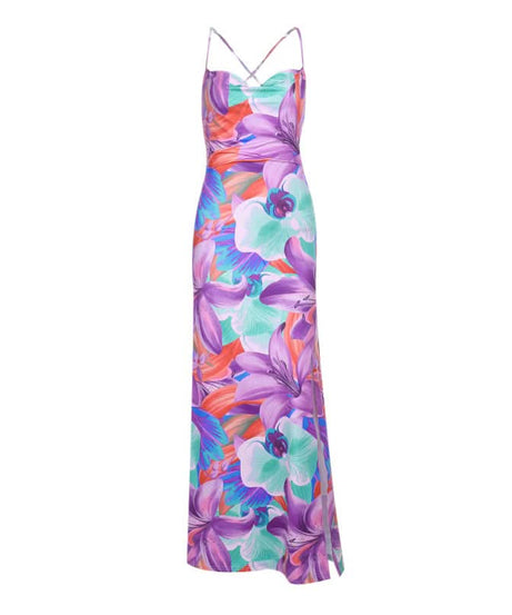 Tropical Bloom Cowl Neck Maxi Dress with Cross Back & Slit | Your Fall Getaway & Resort Essential
