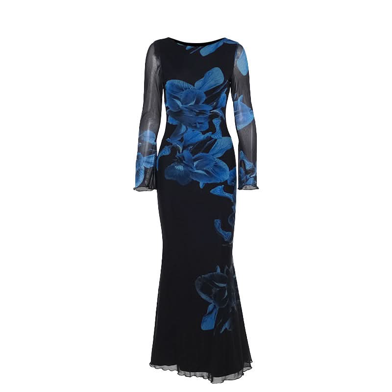 Enchanting Cobalt Floral Mesh Maxi Dress - Your Statement Piece for Fall & Holiday Galas