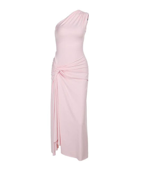 Blush Pink One-Shoulder Ruched Maxi Dress - Effortless Chic for Holiday Parties & Galas
