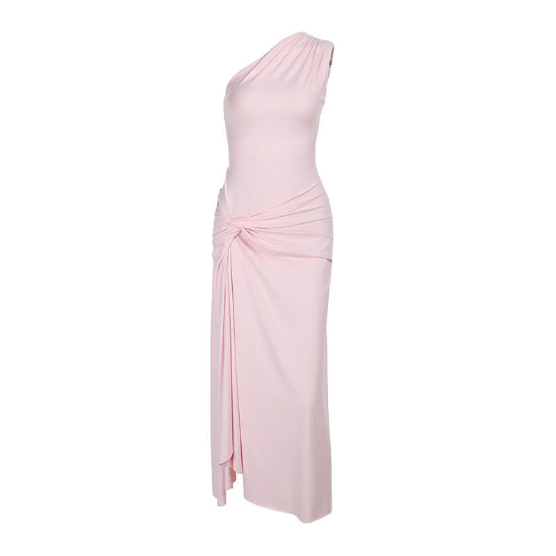 Blush Pink One-Shoulder Ruched Maxi Dress - Effortless Chic for Holiday Parties & Galas