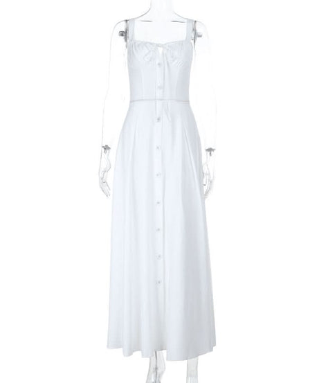Effortless White Button-Front Maxi Dress with Tie-Front Detail - Your Resort & Layering Essential