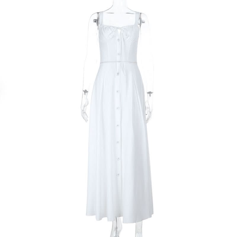 Effortless White Button-Front Maxi Dress with Tie-Front Detail - Your Resort & Layering Essential