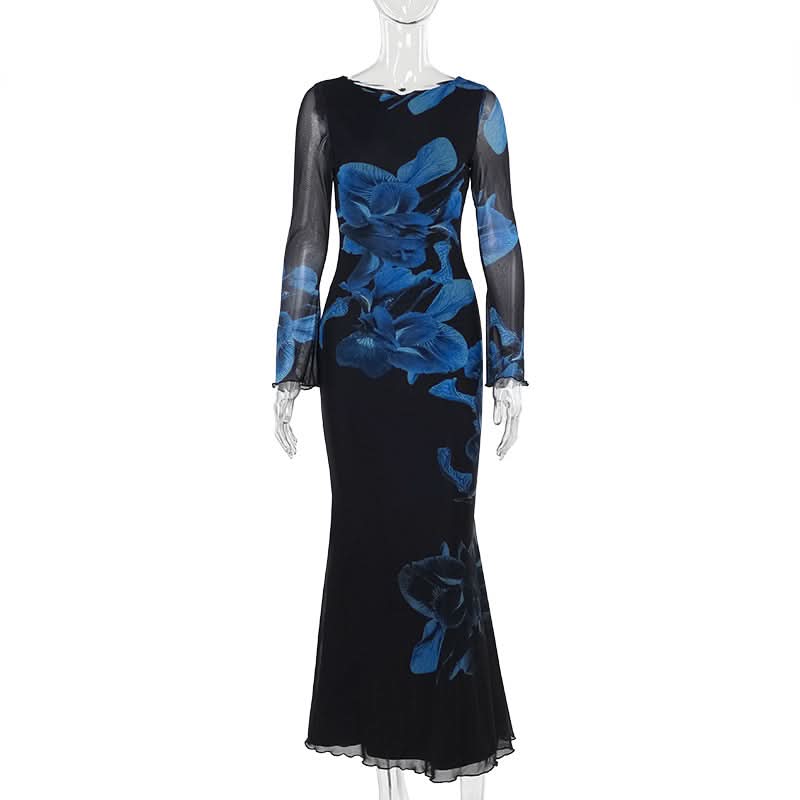 Enchanting Cobalt Floral Mesh Maxi Dress - Your Statement Piece for Fall & Holiday Galas