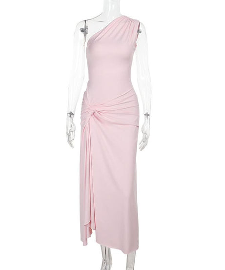 Blush Pink One-Shoulder Ruched Maxi Dress - Effortless Chic for Holiday Parties & Galas