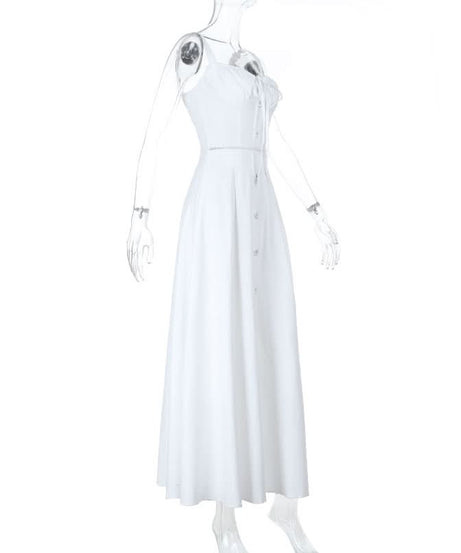 Effortless White Button-Front Maxi Dress with Tie-Front Detail - Your Resort & Layering Essential