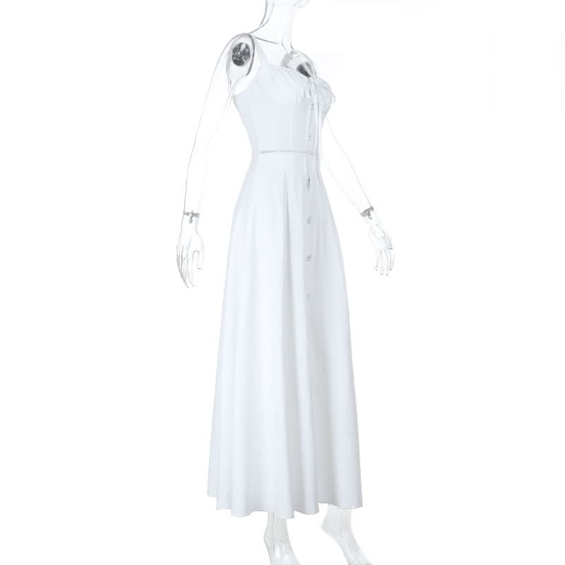 Effortless White Button-Front Maxi Dress with Tie-Front Detail - Your Resort & Layering Essential
