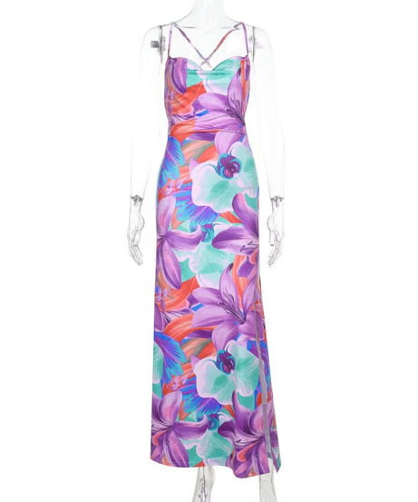 Tropical Bloom Cowl Neck Maxi Dress with Cross Back & Slit | Your Fall Getaway & Resort Essential