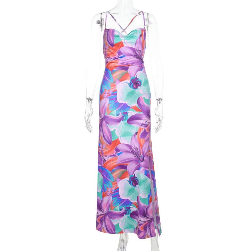 Tropical Bloom Cowl Neck Maxi Dress with Cross Back & Slit | Your Fall Getaway & Resort Essential