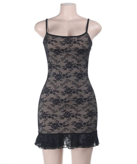 Alluring Black Floral Lace Slip Mini Dress - Chic Bodycon Cami for Fall Nights & Holiday Parties