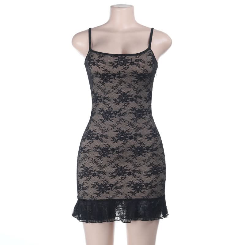 Alluring Black Floral Lace Slip Mini Dress - Chic Bodycon Cami for Fall Nights & Holiday Parties