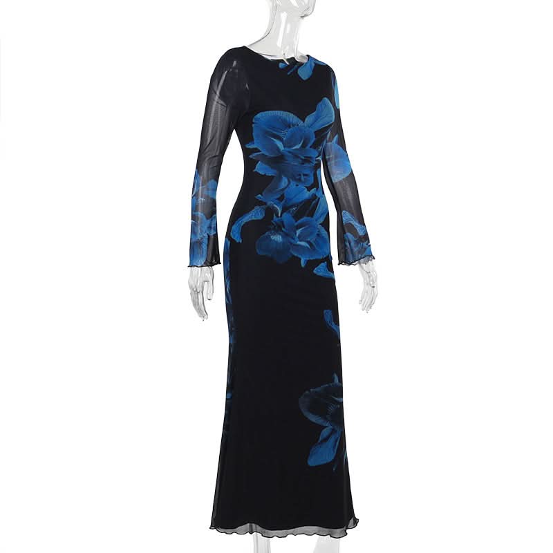 Enchanting Cobalt Floral Mesh Maxi Dress - Your Statement Piece for Fall & Holiday Galas