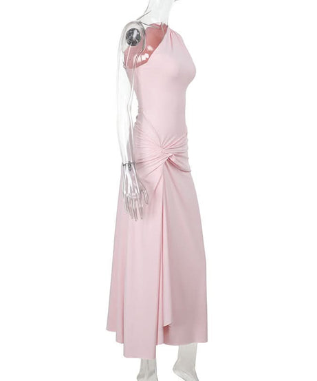 Blush Pink One-Shoulder Ruched Maxi Dress - Effortless Chic for Holiday Parties & Galas