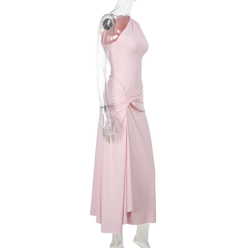 Blush Pink One-Shoulder Ruched Maxi Dress - Effortless Chic for Holiday Parties & Galas