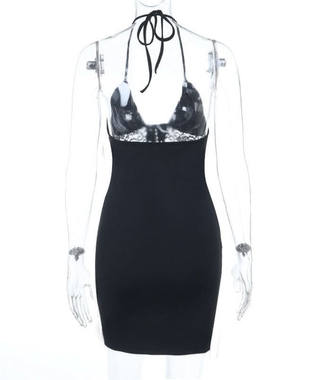 Siren Chic: Black Lace Halter Mini Dress with Corset Details – Your Go-To for Fall Nights & Party Season