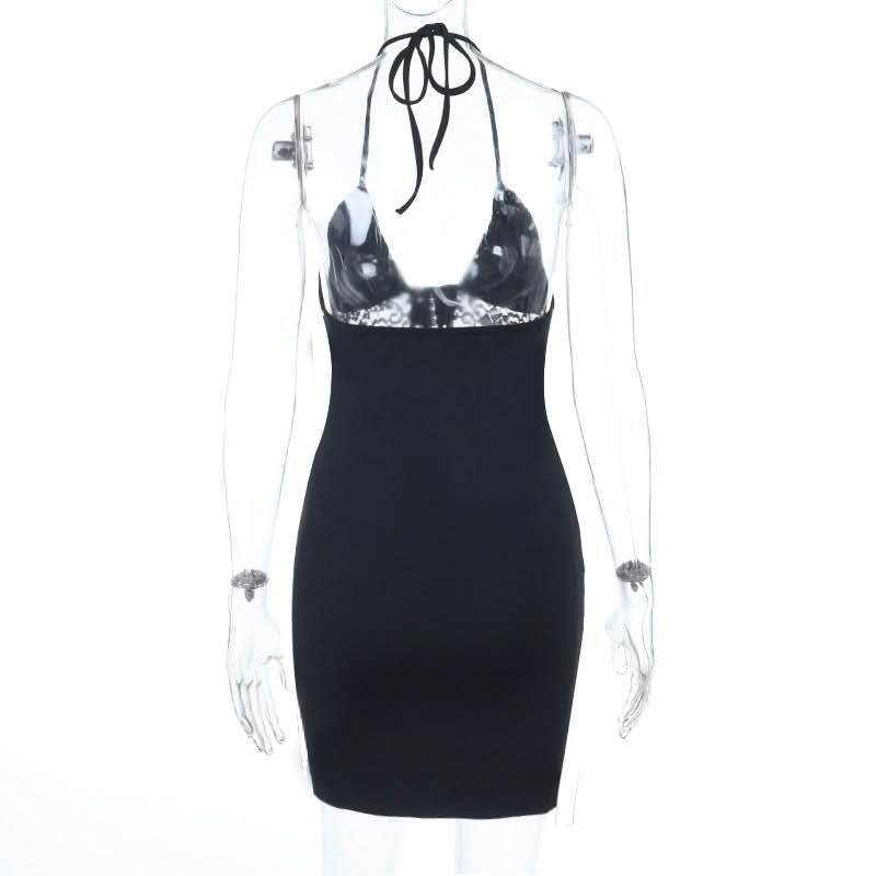 Siren Chic: Black Lace Halter Mini Dress with Corset Details – Your Go-To for Fall Nights & Party Season