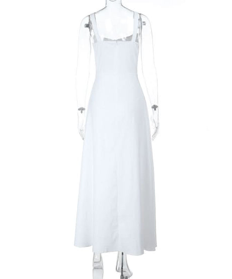 Effortless White Button-Front Maxi Dress with Tie-Front Detail - Your Resort & Layering Essential