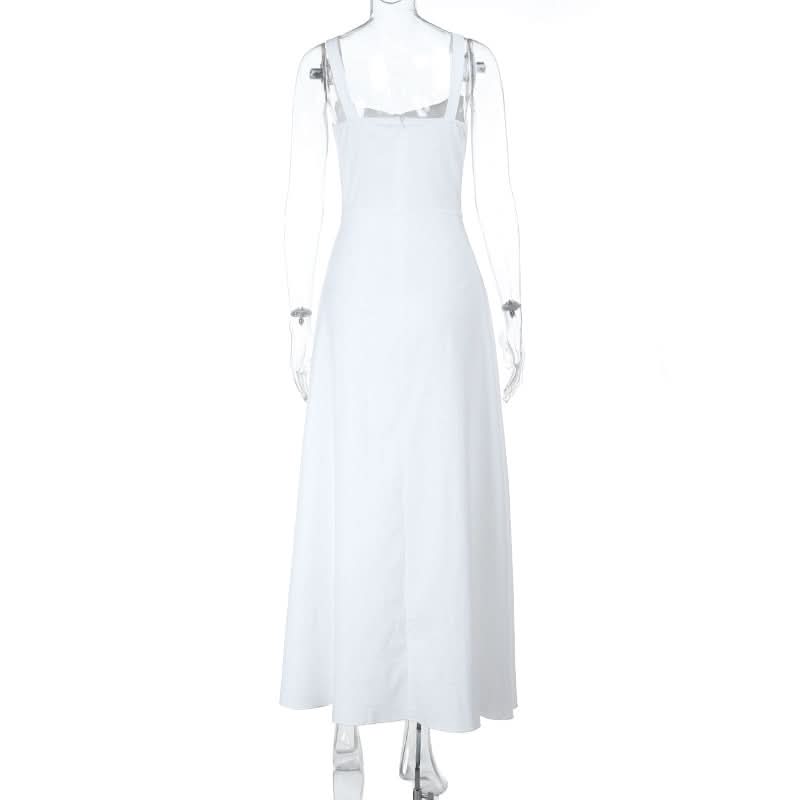 Effortless White Button-Front Maxi Dress with Tie-Front Detail - Your Resort & Layering Essential